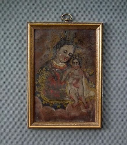 Antique Spanish Colonial Mexican Retablo Painting Our Lady Of Refuge