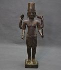 Antique Cambodian Khmer Bronze Figure Of Hindu Deity Vishnu