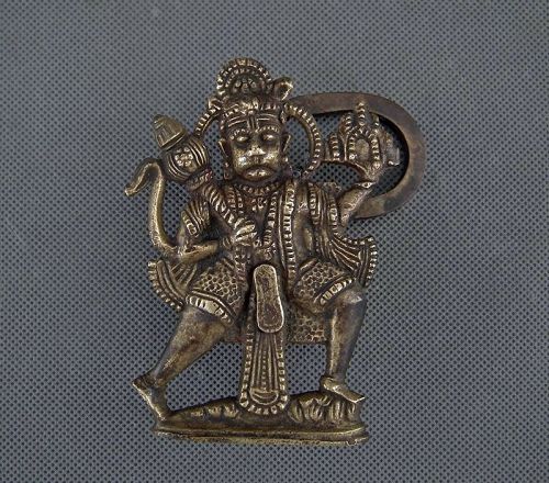 Antique Indian Brass Padlock With the Hindu God Hanuman