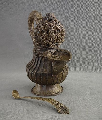 Antique Himalayan Nepalese Large Bronze Buddhist Oil lamp Sukunda