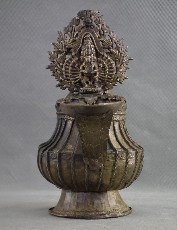 Antique Himalayan Nepalese Large Bronze Buddhist Oil lamp Sukunda