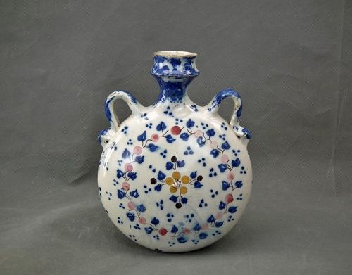 Antique Turkish Ottoman Islamic Kutahya Pottery Pilgrim Flask