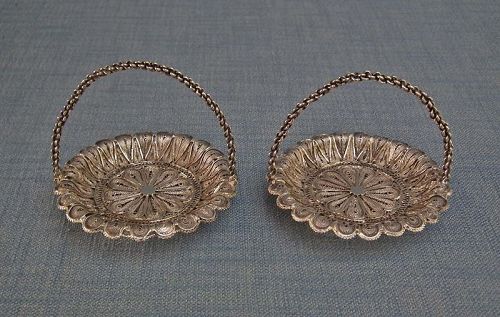 Pair Of Antique Armenian Solid Silver Filigree Baskets