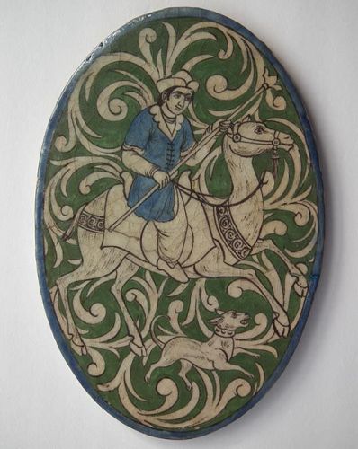 Antique Indo Persian Qajar Islamic Ceramic Tile Camel Rider