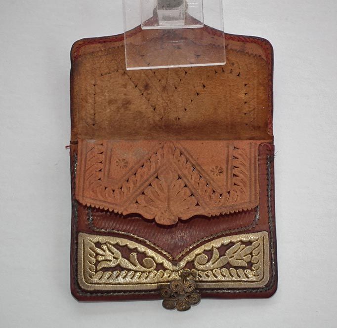 Antique Islamic Turkish Ottoman Wallet Embroidered With Gilt Silver
