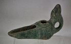 Antique Medieval Central Asian Islamic Green Glazed Pottery Oil Lamp