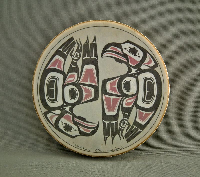 Canadian Northwest Coast Haida Indian Drum by Clarence A.Wells