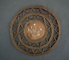 Antique Native American Indian Sweet Grass Birch Bark Quill Trivet Mat