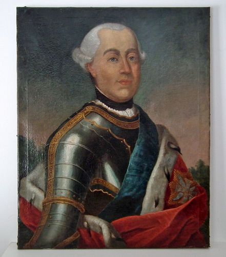 Antique 18 Century Portrait Of The Polish King Augustus III Of Polannd