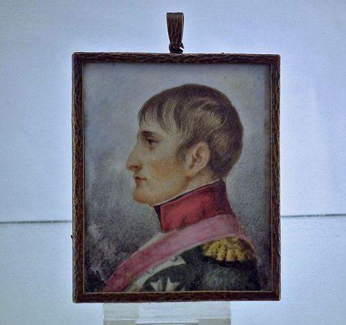 Antique French Napoleonic Miniature Portrait Napoleon Bonaparte