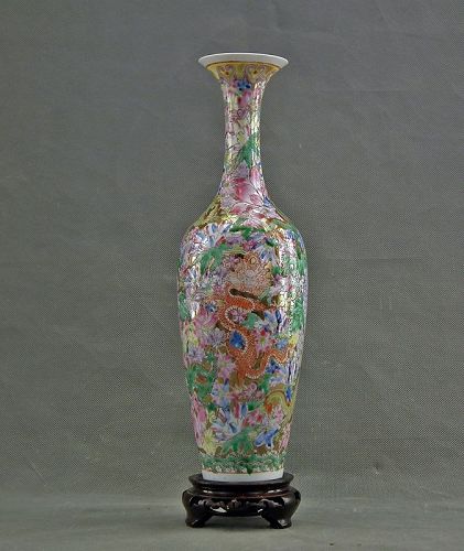Chinese Eggshell Porcelain Famille Rose Dragon Amphora Vase