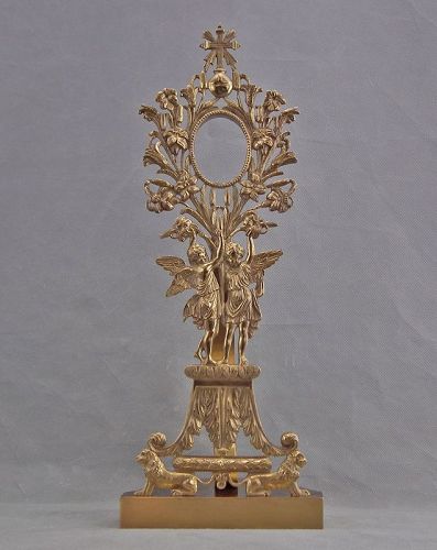 Antique 19th Century French Empire Ormolu Bronze Catholic Reliquary