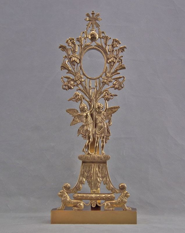 Antique 19th Century French Empire Ormolu Bronze Catholic Reliquary