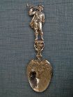 Antique Solid Silver Large Spoon With Musketeer With Sword Rapier