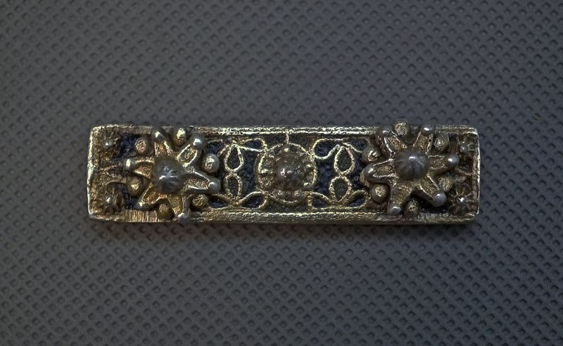 Antique Medieval 14-15 Century Gilt Enamel Silver Knight Belt Fitting