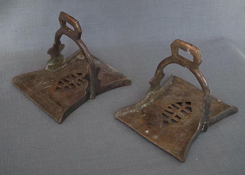 Antique North African Islamic Bronze Saddle Stirrups in Ottoman Manner