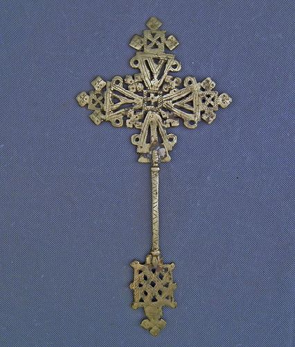 Antique Ethiopian Abyssinian Coptic Orthodox Brass Blessing Cross