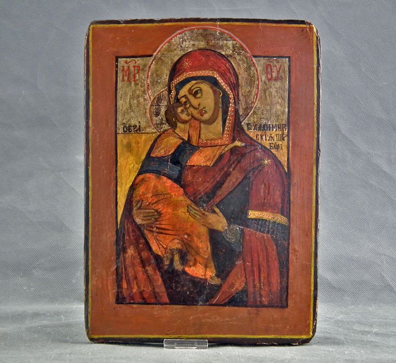 Antique 18th Century Russian Icon Mother Of God Of Vladimir