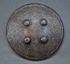 Antique Islamic Indo Persian Indian Mughal Silver Inlaid Steel Shield