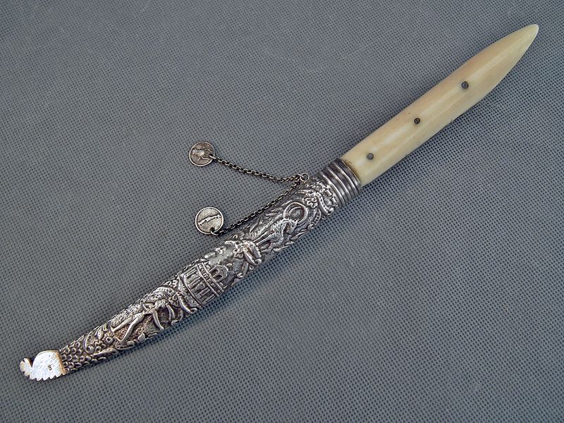 Greek Cretan Dagger Silver Mounted In Turkish Ottoman Balkan Bichaq