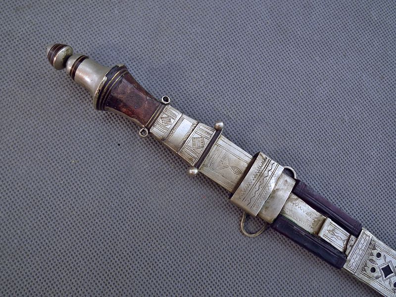 Antique Islamic Tribal Silver Dagger North Africa Tuareg 19th Century
