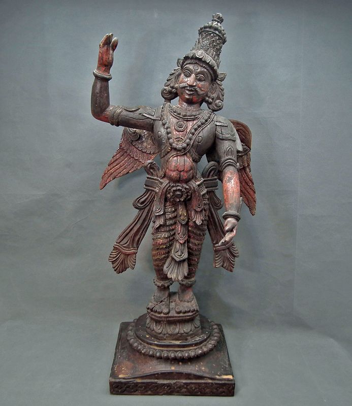 Huge Antique 17-18th century Indian Wooden Sculpture Hindu God Garuda