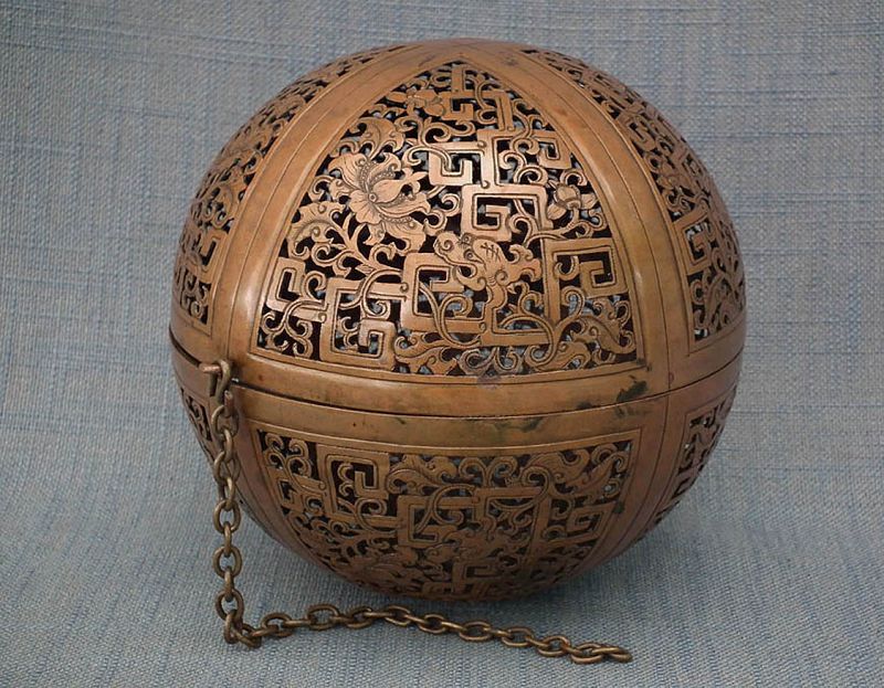 Antique Chinese 17 Century Ming Copper Spherical Incense Burner Censer
