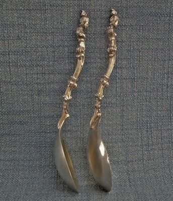 Pair of Antique European Solid Silver Figural Marriage Spoons