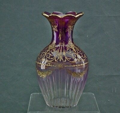 Antique 19th C French Hand blown and Cut Amethyst Vase Baccarat