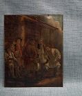 Antique 19th Century Russian Oil Painting Peasant Dance