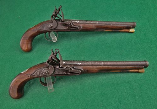 Antique 18th Century Pair Of Spanish Flintlock Pistols Guns PERESTEVA