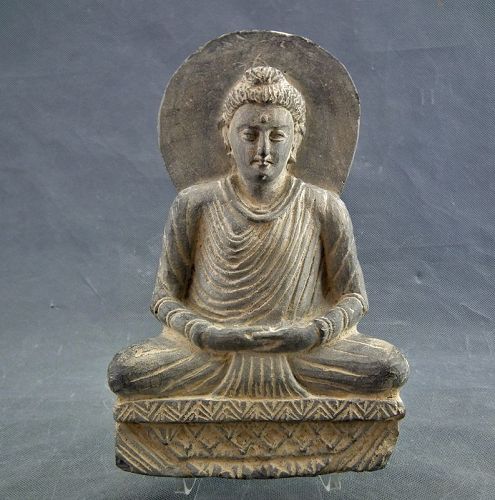 Ancient 2- 3rd Century Gandhara Schist Stone Figure Of Seated Buddha
