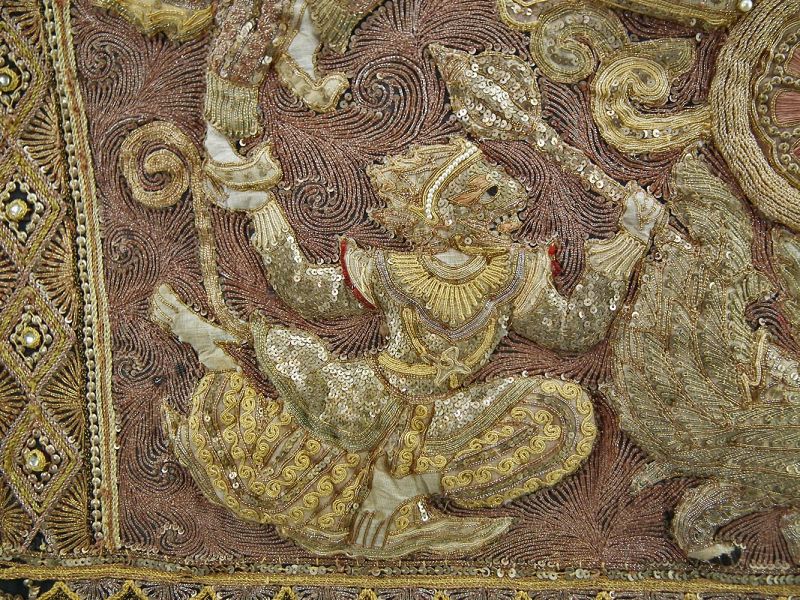 Large Burmese Embroidered Kalaga Tapestry Hindu Epic