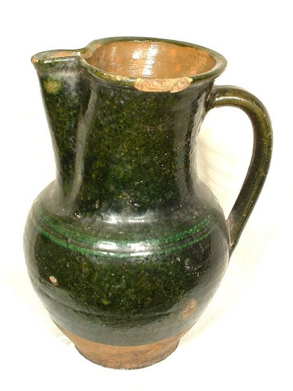 Antique 17th century Tudor Green Ware Wine Jug Or Beer Pitcher