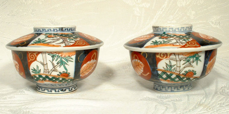 Antique Japanese Porcelain Imari Bowls w. Covers, 19th