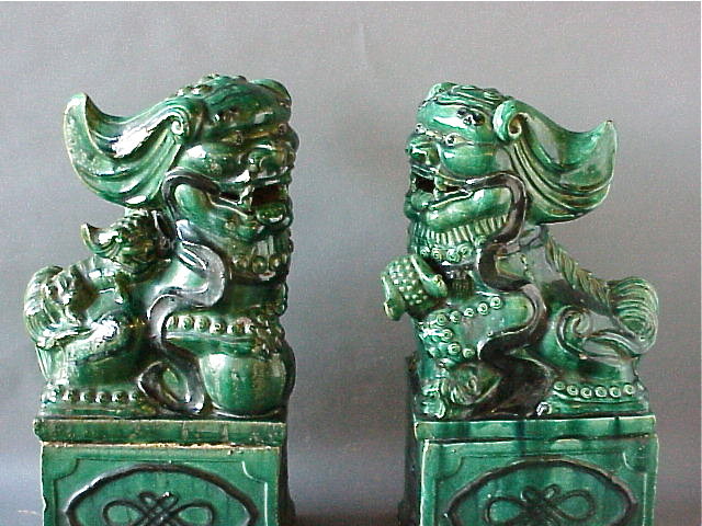 Antique Chinese Ceramic Foo Dogs Qing Dynasty large