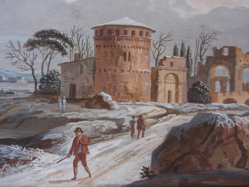 Italian Neapolitan Gouache landscape 19th century 2