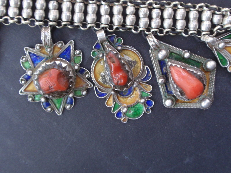 Berber Tribe Dowery Necklace enamel silver coral beads