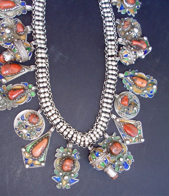 Berber Tribe Dowery Necklace enamel silver coral beads