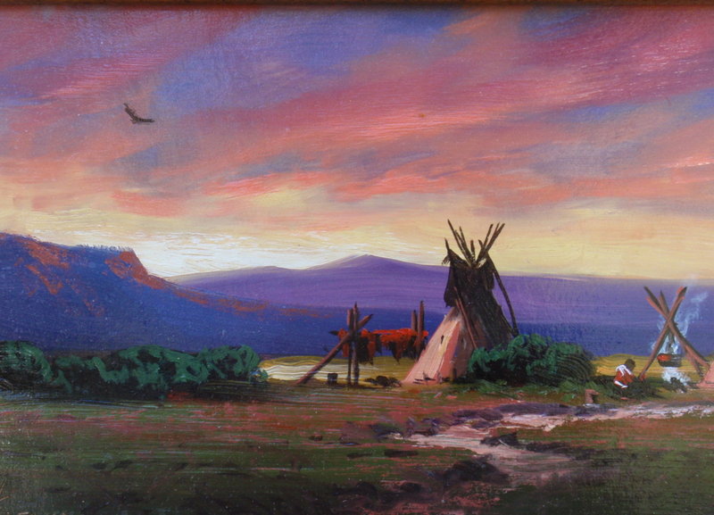 Heinie Hartwig Indian Camp at sunset Western art