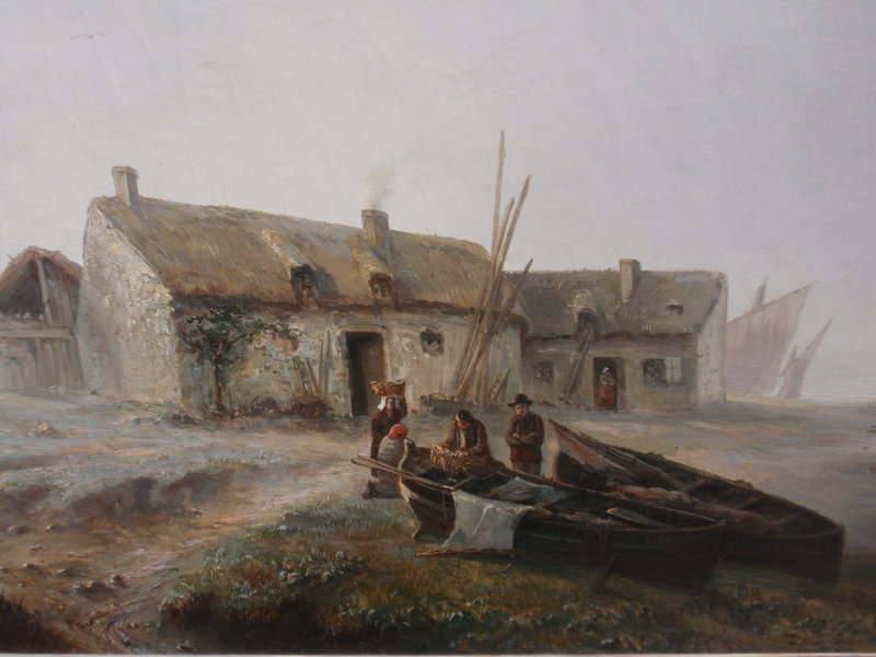 French Oil Jean Antoine Gudin village by the sea 1850