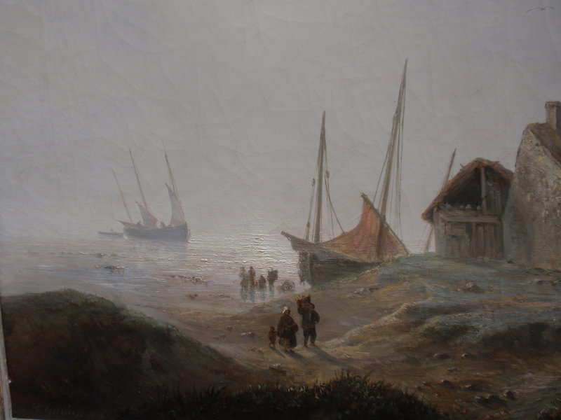 French Oil Jean Antoine Gudin village by the sea 1850