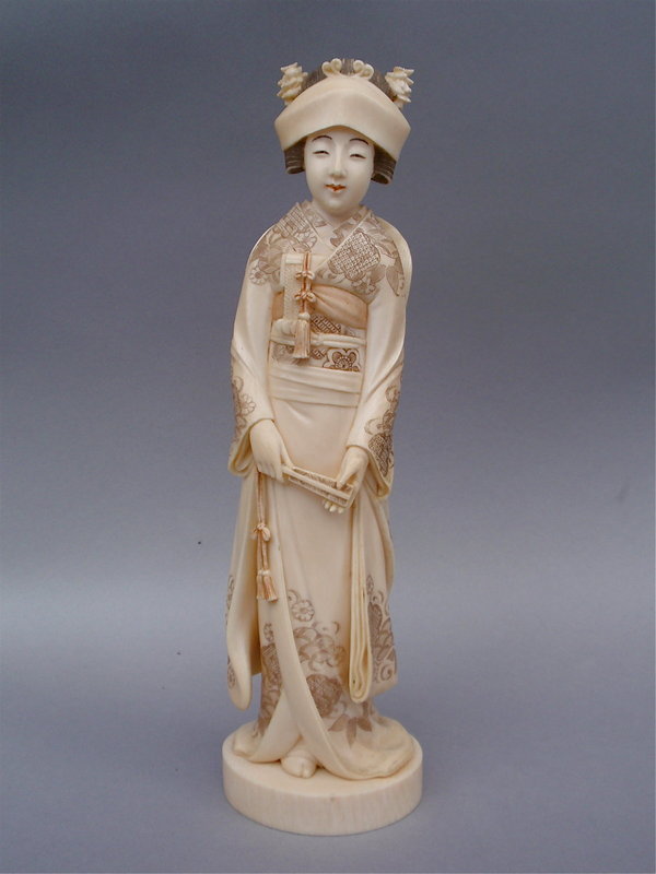 Japanese Ivory Okimono Maiden Bride Meiji signed