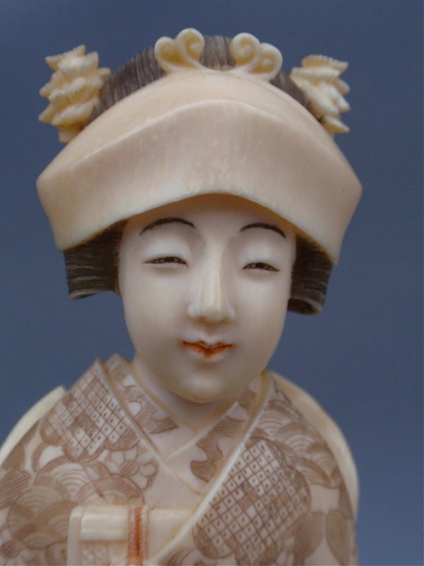 Japanese Ivory Okimono Maiden Bride Meiji signed