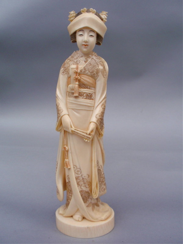 Japanese Ivory Okimono Maiden Bride Meiji signed