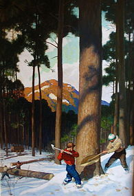 N.C. Wyeth original oil Lumber 1943 Illustration