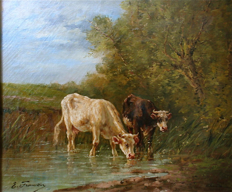 Cows at a stream  Eugène Fromentin  (1820 - 1876) oil