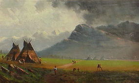 Indian Camp 19th century American Bierstadt school