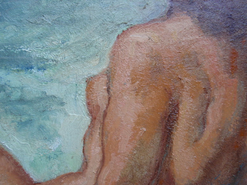 Emile Baes Nude at the Beach Original oil listed artist
