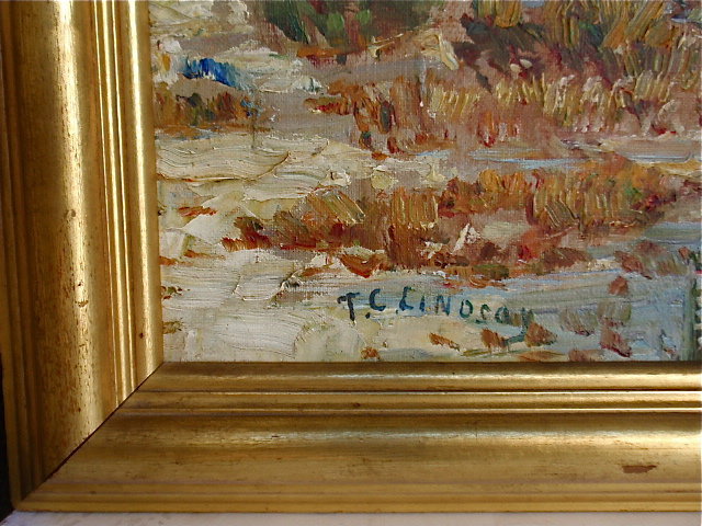 Thomas C Lindsay Landscape with cows oil painting